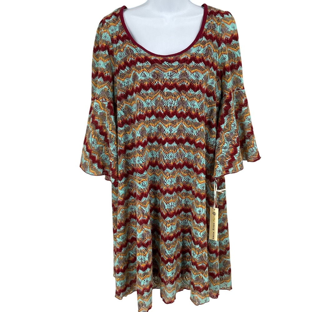 Uncle‎ Frank Crochet Knit Dress Womens Small Multi Color Cotton Boho Bell Sleeve